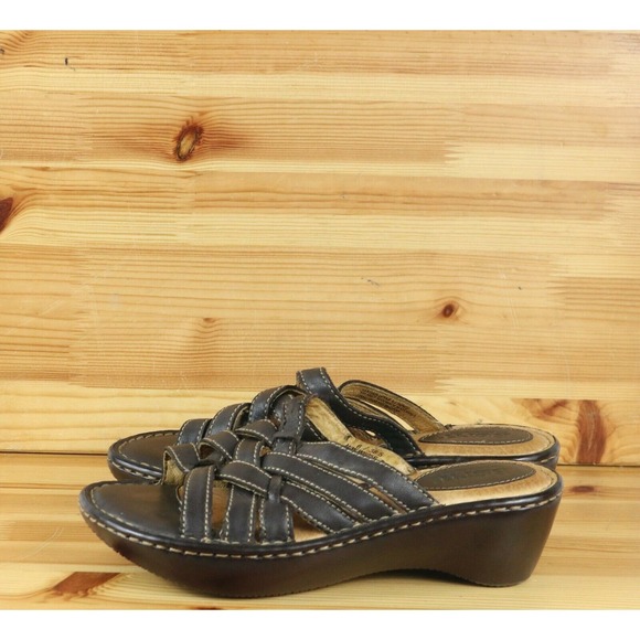 Born Handcrafted Basket Weave Leather Wedge Slides Sandals Women's Size 6 Brown - Picture 1 of 6